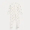 Polo Ralph Lauren Polo Bear Cotton Interlock Coverall In White Multi
