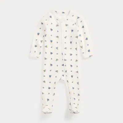 Polo Ralph Lauren Babies' Polo Bear Cotton Interlock Coverall In White Multi