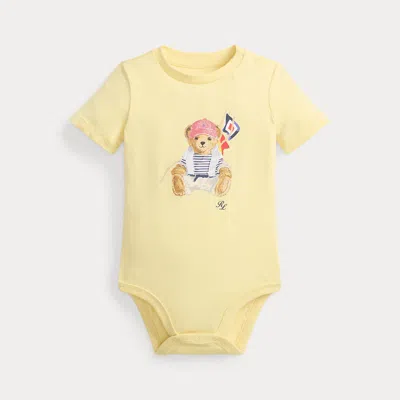 Ralph Lauren Babies'  Polo Bear Cotton Jersey Bodysuit In Yellow