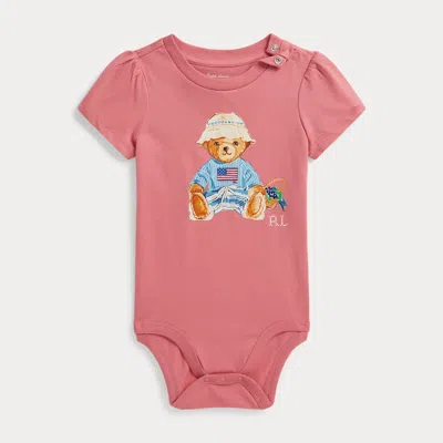 Ralph Lauren Babies'  Polo Bear Cotton Jersey Bodysuit In Pink