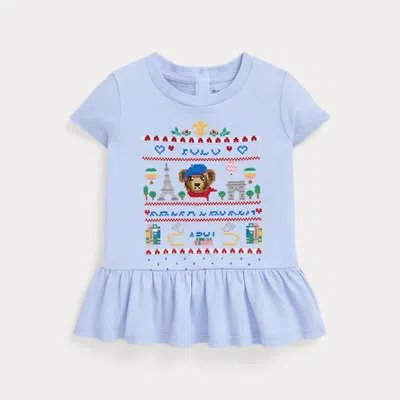 Ralph Lauren Kids' Polo Bear Cotton Jersey Peplum T-shirt In Blue