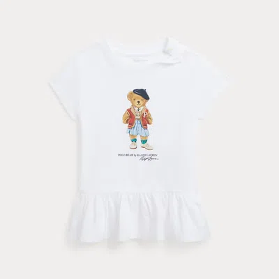 Ralph Lauren Kids' Polo Bear Cotton Jersey Peplum T-shirt In White