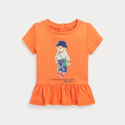 Ralph Lauren Kids' Polo Bear Cotton Jersey Peplum Tee In Orange