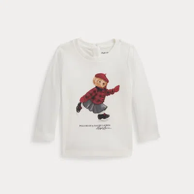 Ralph Lauren Babies'  Polo Bear Cotton Long-sleeve Tee In White