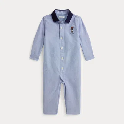 Ralph Lauren Babies'  Polo Bear Cotton Oxford Coverall In Blue