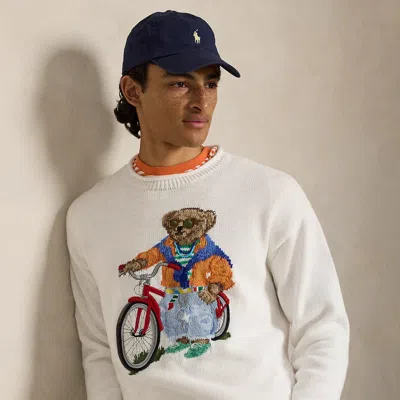 Polo Ralph Lauren Long Sleeve Cotton Novelty Harbor Island Bear Rollneck Sweater In White