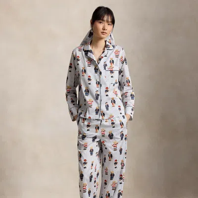 Polo Ralph Lauren Polo Bear Cotton Sateen Pajama Set In Evergreen In Gray