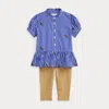 Ralph Lauren Polo Bear Cotton Shirt & Legging Set In Blue
