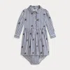 Ralph Lauren Polo Bear Cotton Shirtdress & Bloomer In Multi