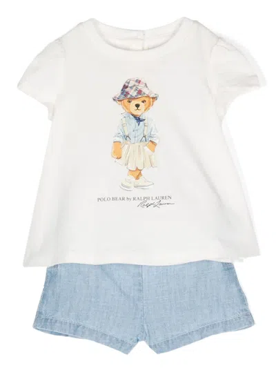 Polo Ralph Lauren Babies' Polo Bear Cotton Shorts Set In White