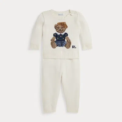 Ralph Lauren Babies'  Polo Bear Cotton Sweater & Pant Set In White