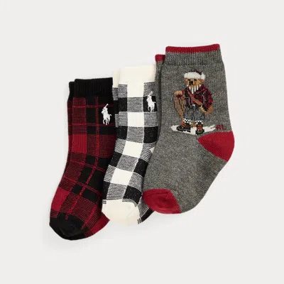 Ralph Lauren Babies'  Polo Bear Crew Sock 3-pack In Gray