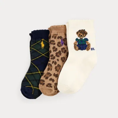 Ralph Lauren Babies'  Polo Bear Crew Sock 3-pack In Multi