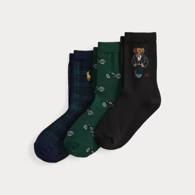 Ralph Lauren Kids' Polo Bear Crew Sock 3-pack In Black