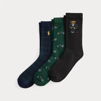 Ralph Lauren Kids' Polo Bear Crew Sock 3-pack In Black