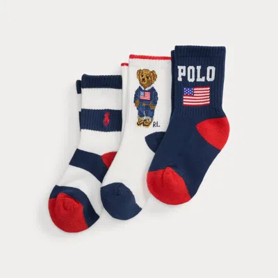 Ralph Lauren Kids' Polo Bear Crew Sock 3-pack In Red/navy/white In Blue