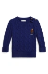 Ralph Lauren Polo Bear Embroidered Cable Knit Cotton Sweater In Blue