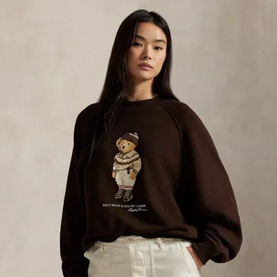 Ralph Lauren Polo Bear Fleece Crewneck In Brown