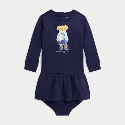 Ralph Lauren Kids' Polo Bear Fleece Dress & Bloomer In Blue