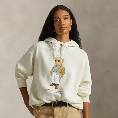 Polo Ralph Lauren Womens Parchment Cream Branded-print Cotton-blend Hoody In Yellow