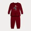 Ralph Lauren Polo Bear Fleece Sweatshirt & Pant Set In Red