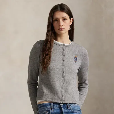 Ralph Lauren Polo Bear French Terry Cardigan In Gray