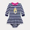 Polo Ralph Lauren Ralph Lauren Polo Bear Stripe Long Sleeve Graphic Dress & Bloomers In Newport Navy/paper White