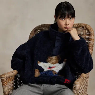 Ralph Lauren Polo Bear High-pile Fleece Mockneck In Blue