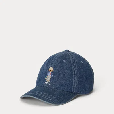 Ralph Lauren Kids' Polo Bear Indigo Denim Ball Cap In Medium Wash In Blue