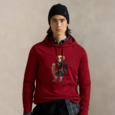 Ralph Lauren Polo Bear Jersey Hooded T-shirt In Burgundy