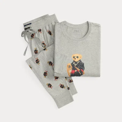 Ralph Lauren Polo Bear Jersey Sleep Set In Gray