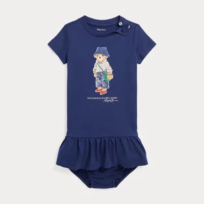 Ralph Lauren Kids' Polo Bear Jersey T-shirt Dress & Bloomer In Blue