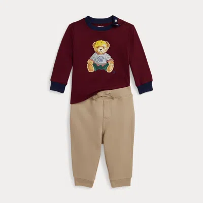 Ralph Lauren Babies'  Polo Bear Jersey Tee & Fleece Pant Set In Black