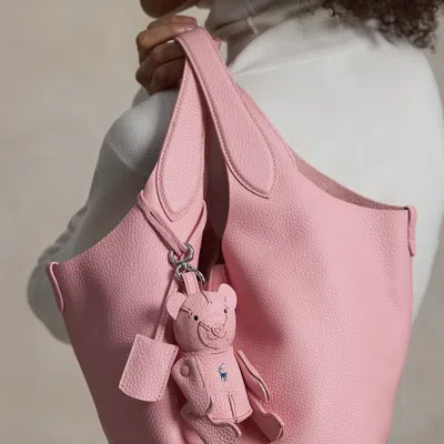 Polo Ralph Lauren Polo Bear Leather Bag Charm In Cotton Candy In Pink