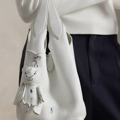 Ralph Lauren Polo Bear Leather Bag Charm In Paper In White