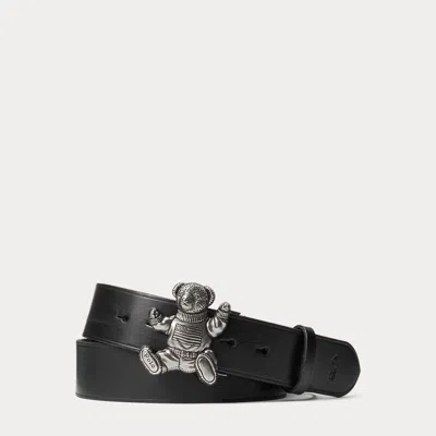 Polo Ralph Lauren Polo Bear Leather Belt In Nickel/black