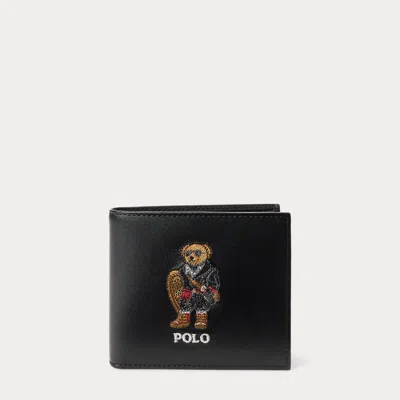 Polo Ralph Lauren Polo Bear Leather Billfold Wallet In Black