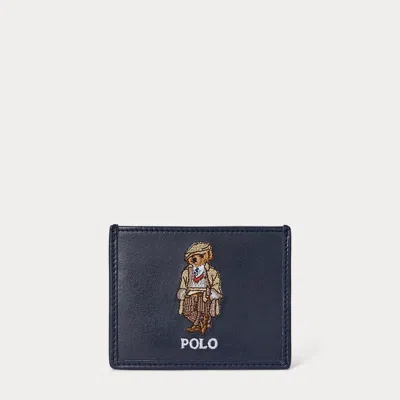 Ralph Lauren Polo Bear Leather Card Case In Blue