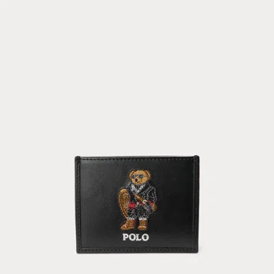 Polo Ralph Lauren Polo Bear Leather Card Case In Black