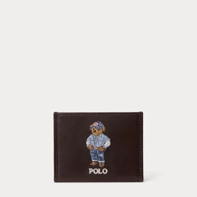 Polo Ralph Lauren Polo Bear Leather Card Case In Dark Brown
