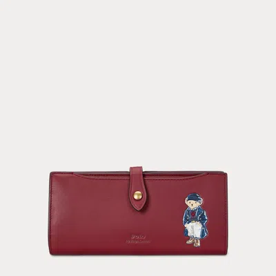 Polo Ralph Lauren Polo Bear Leather Snap Wallet In Chianti