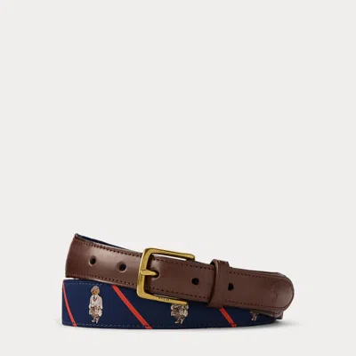 Ralph Lauren Polo Bear Leather-trim Belt In Multi