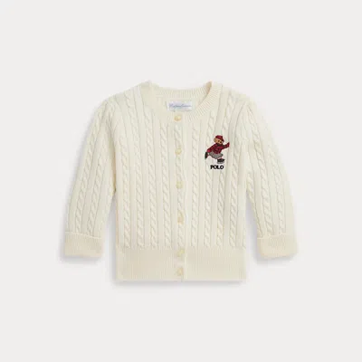 Ralph Lauren Babies'  Polo Bear Mini-cable Cotton Cardigan In Neutral