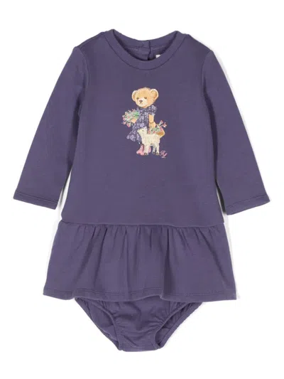 Ralph Lauren Babies' Polo Bear-motif Fleece Dress In Purple