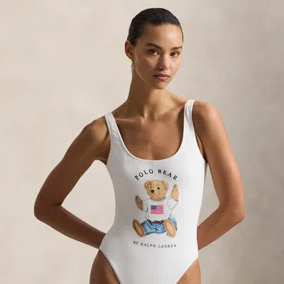 Polo Ralph Lauren Polo Bear One-piece Swimsuit In Bone In White