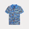 Ralph Lauren Kids' Polo Bear Paris-print Mesh Polo Shirt In Blue