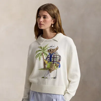 Ralph Lauren Polo Bear Performance Polo Sweater In White Splash Multi