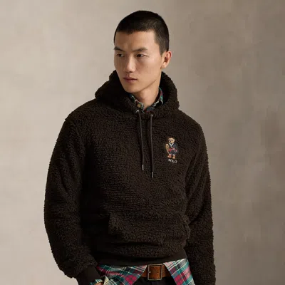Ralph Lauren Polo Bear Pile Fleece Hoodie In Black