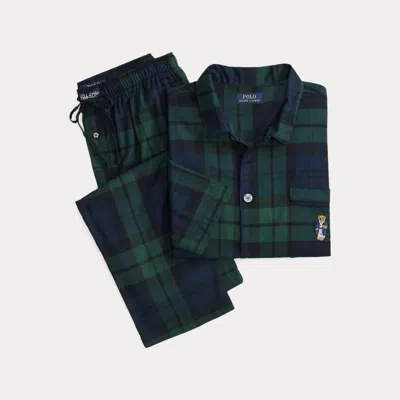 Ralph Lauren Polo Bear Plaid Flannel Sleep Set In Green