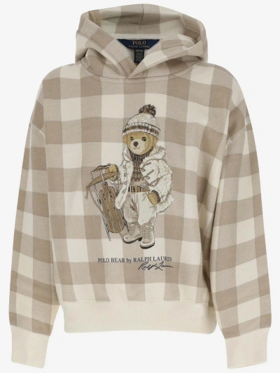 Ralph Lauren Kids' Polo Bear Plush Cotton Hoodie In Gray